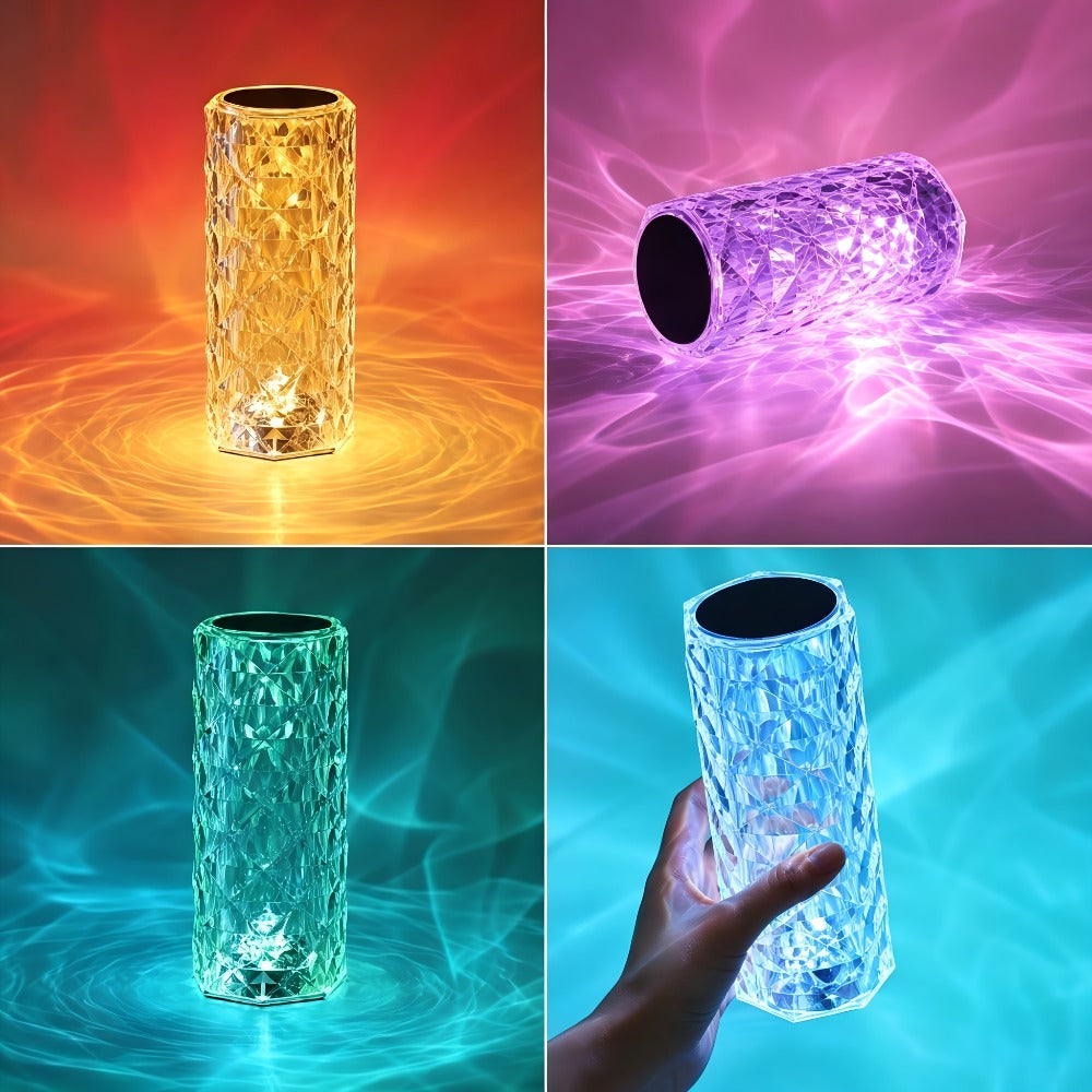 Table Lamp with Diamond-Cut Acrylic Shade, 16 RGB Colors, Remote and Touch Controls, Four Modes