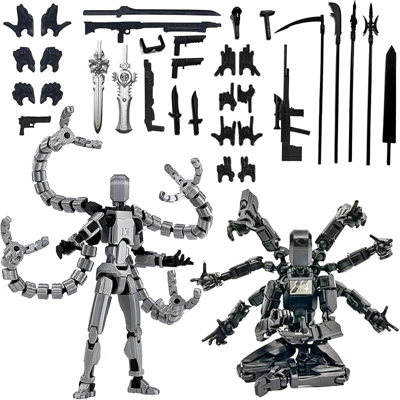 Two-Piece Multi-Joint Robot Figure Set with Tentacle Arms, Display Parts and Five Color Options