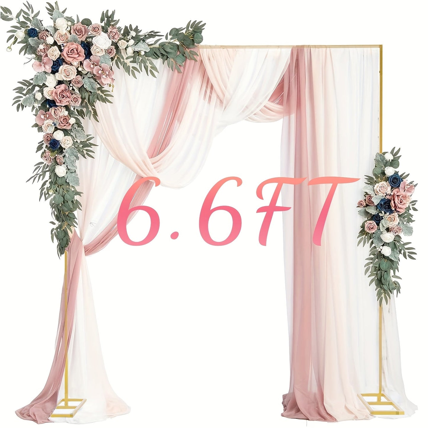 Backdrop Stand Gold Square Frame with 6.5, 6.6 and 8-Foot Selections, Adjustable Crossbar and Flat Feet