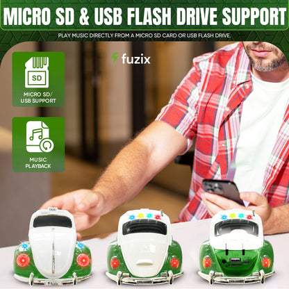 Fuzix WS-1958 Vintage Car Bluetooth Speaker with LED Headlights & Taillights | Retro Wireless Stereo, FM Radio, AUX/USB/TF, Built-in Mic, Rechargeable – Novelty Gift for Car Enthusiasts & Music Lovers