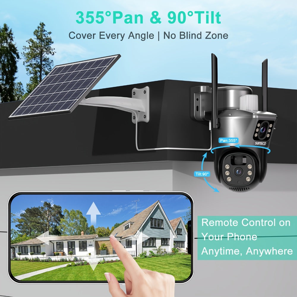 Solar Security Camera Outdoor Wireless 8MP with 8X Digital Zoom, Spotlight Siren, Color Night Vision, PIR Motion Detection & 2-Way Audio – Battery Powered 2.4GHz WiFi CCTV Surveillance Camera