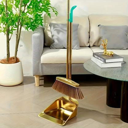 Golden Broom and Dustpan Set with Sectioned Long Handle, Wide Head and Broom-Only or Two-Piece Checkout Options