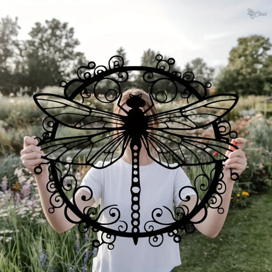 Metal Dragonfly Wall Art – Black Iron Dragonfly Wall Decor, Intricate Animal Print Design, Indoor Outdoor Wall Mounted Sculpture for Living Room Garden Office, Housewarming Wedding Gift