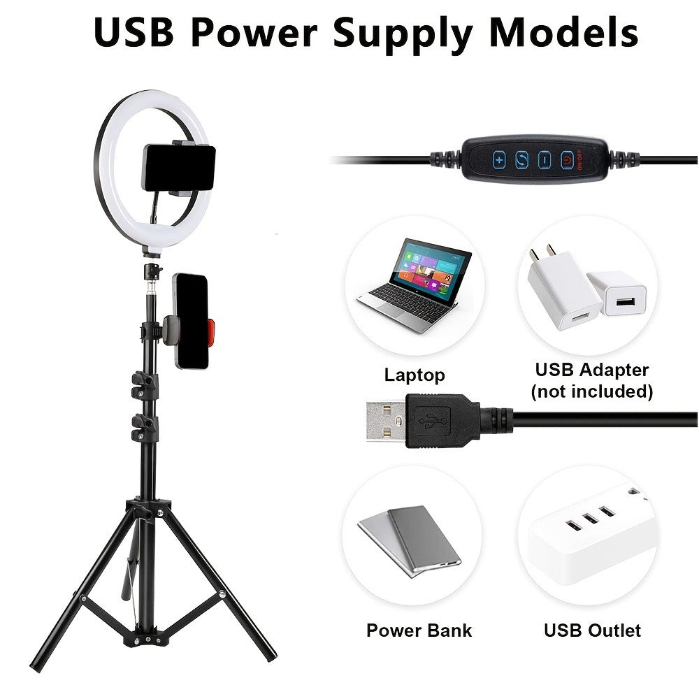 LED Ring Light 10/12 Inch with Tripod Stand & Phone Holder – 3 Color Modes, 12 Brightness Levels, USB Powered Selfie Light for Makeup, Photography, Video & Streaming