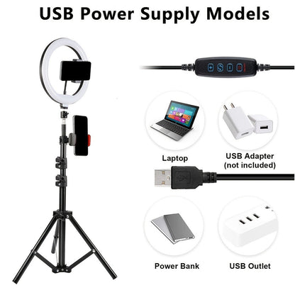 LED Ring Light 10/12 Inch with Tripod Stand & Phone Holder – 3 Color Modes, 12 Brightness Levels, USB Powered Selfie Light for Makeup, Photography, Video & Streaming