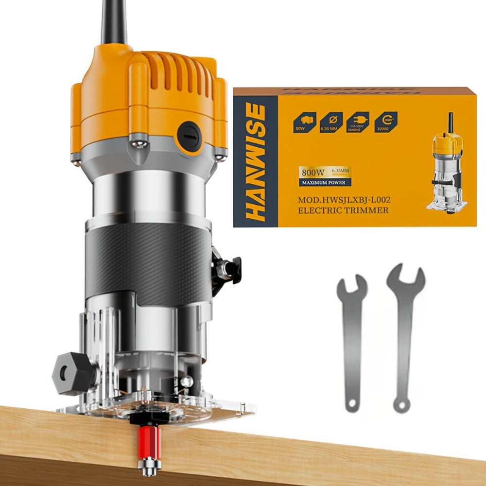 Wood Router Edge Trimmer 800W 6.1Amp Compact Hand Router Tool 35000RPM with Variable Speed, 1/4" Collet, Router Bit Set for Woodworking Slotting Carving Edge Treatment DIY Projects