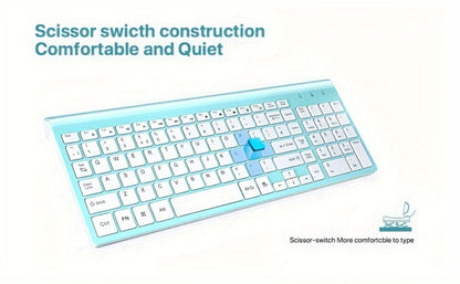 2.4G Wireless Keyboard and Mouse Combo Ultra-Thin Slim Full Size with Numpad Silent Keys Plug and Play USB Nano Receiver for Windows PC Desktop Laptop Home Office Blue Red