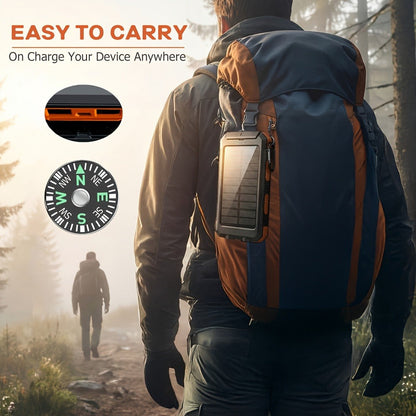 Power Bank Solar 20000mAh with Dual USB, LED Flashlight, Compass and Black or Orange Shell