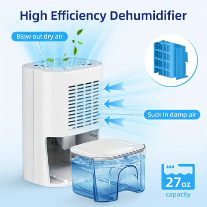 Compact 27-Ounce Peltier Dehumidifier with One-Button Control, Water-Level Window and Full-Tank Shutoff