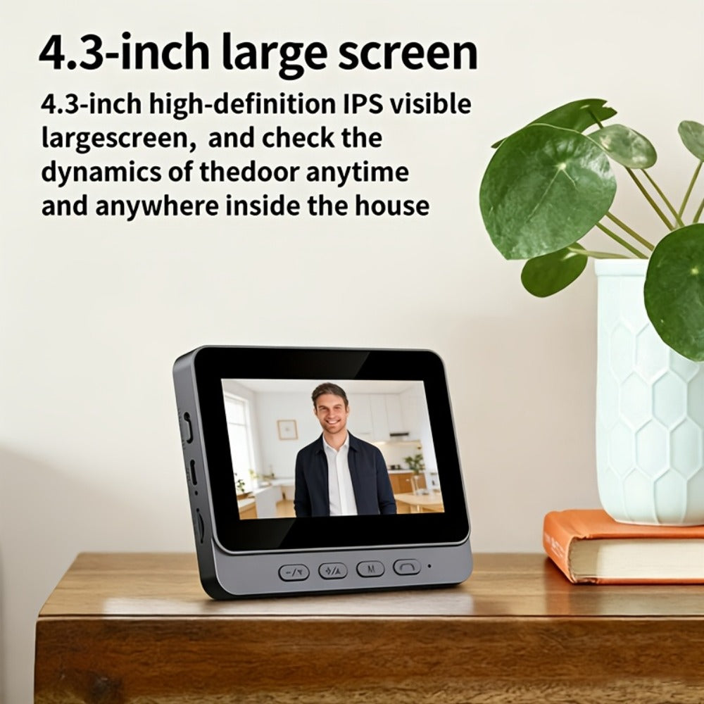 1920P Video Doorbell Camera with 4.3" Monitor & Dual Power - No WiFi No App, Battery & USB, Two-Way Audio, IR Night Vision, SD Card Storage, Wide Angle, One-Button Pairing, Black