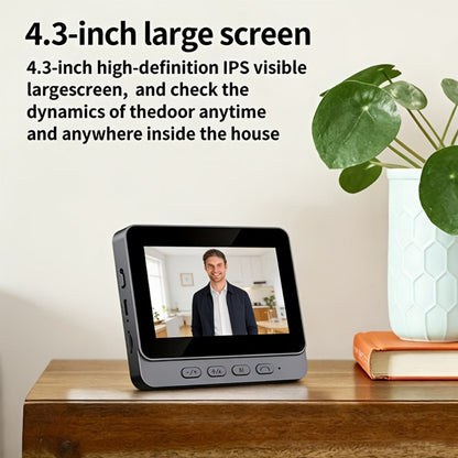 1920P Video Doorbell Camera with 4.3" Monitor & Dual Power - No WiFi No App, Battery & USB, Two-Way Audio, IR Night Vision, SD Card Storage, Wide Angle, One-Button Pairing, Black