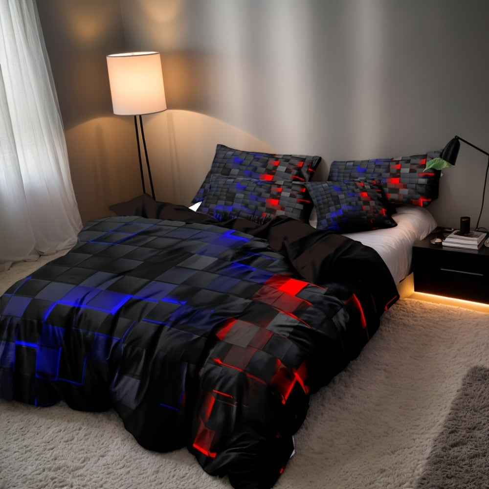 3-Piece Duvet Cover Set with Dimensional Geometric Cube Print, Zipper Closure and Five Color Options