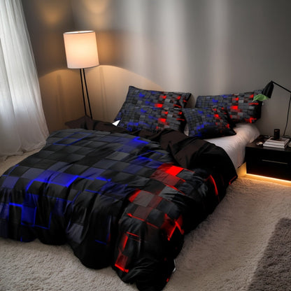 3-Piece Duvet Cover Set with Dimensional Geometric Cube Print, Zipper Closure and Five Color Options