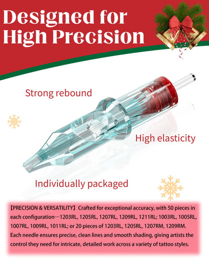 Tattoo Cartridge Needles with Neebol Label, 20-Piece #12 RL RM Mix or 50-Piece #12 RL Pack