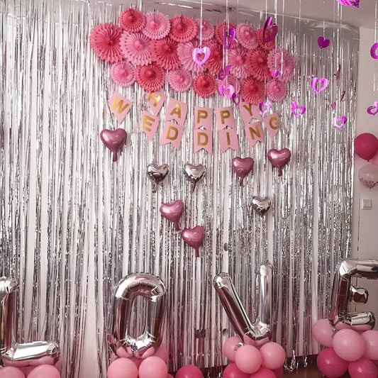 Party Decorations Six-Pack Silver Tinsel Curtain Backdrop, 39.3 x 78.7-Inch Panels for Photo Areas