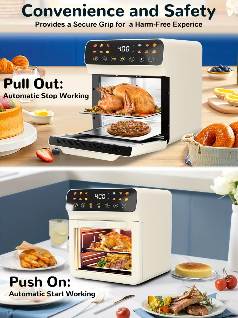 12-Quart Countertop Air Fryer Oven with Viewing Window, Interior Light and White or Black Finish