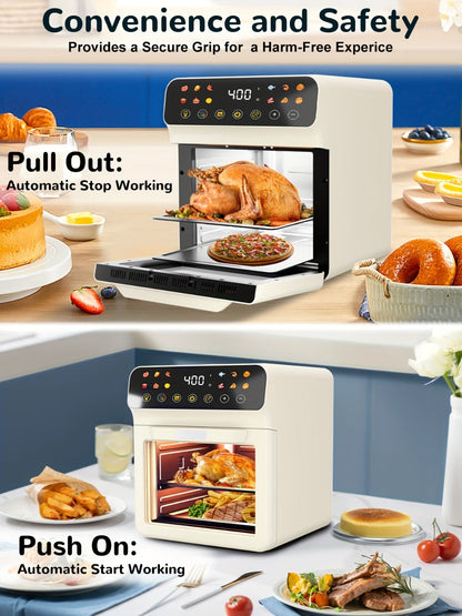 12-Quart Countertop Air Fryer Oven with Viewing Window, Interior Light and White or Black Finish
