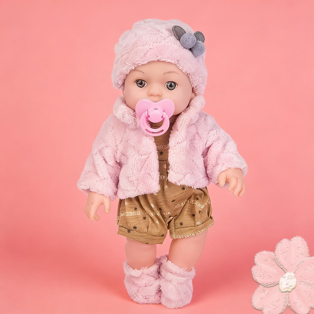 Reborn Doll, 12-Inch Mini Figure with Pink Hat, Socks, Clothing and Optional Pacifier Sets