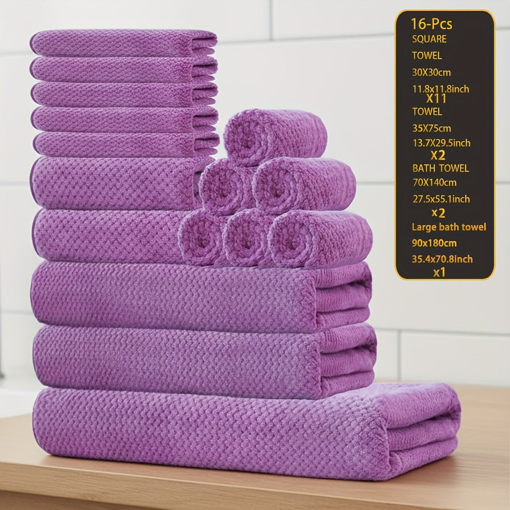 Towel Set 16 Piece 300GSM Coral Fleece Bath Towels and Washcloths in 11 Solid Colors for Home and Guest Use