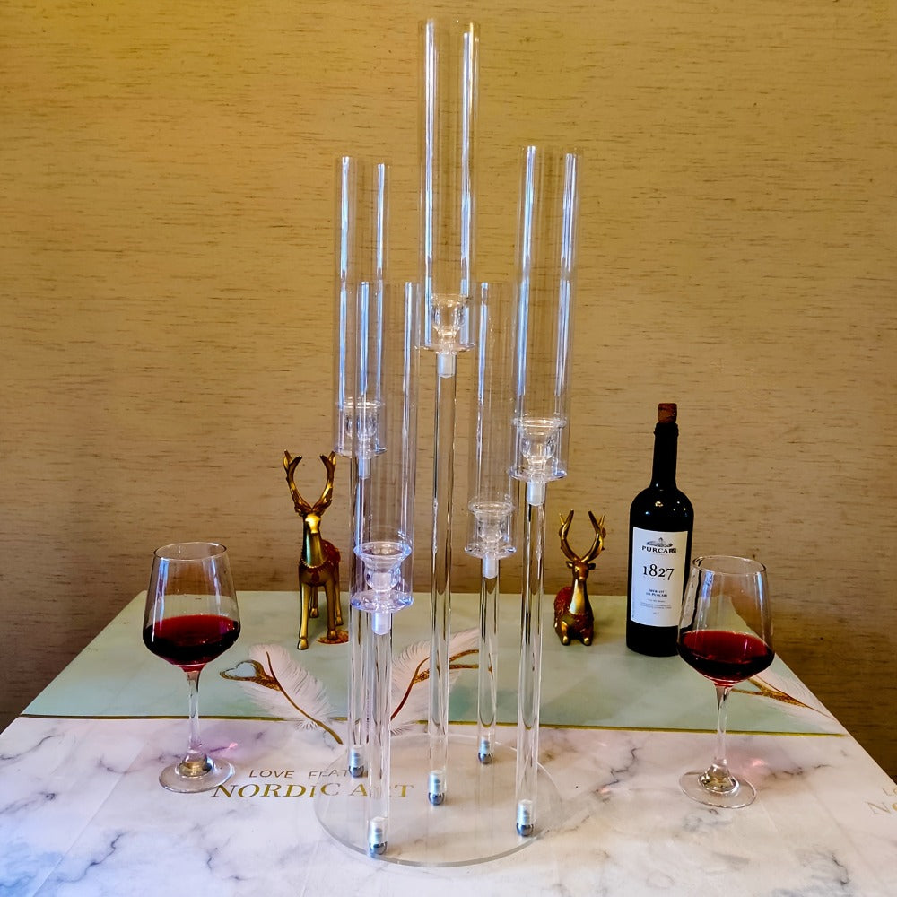 Acrylic Candelabra Centerpiece 5-Arm Clear Candle Holder Set for Wedding Table Decor Birthday Party Christmas Thanksgiving Candlelight Dinner