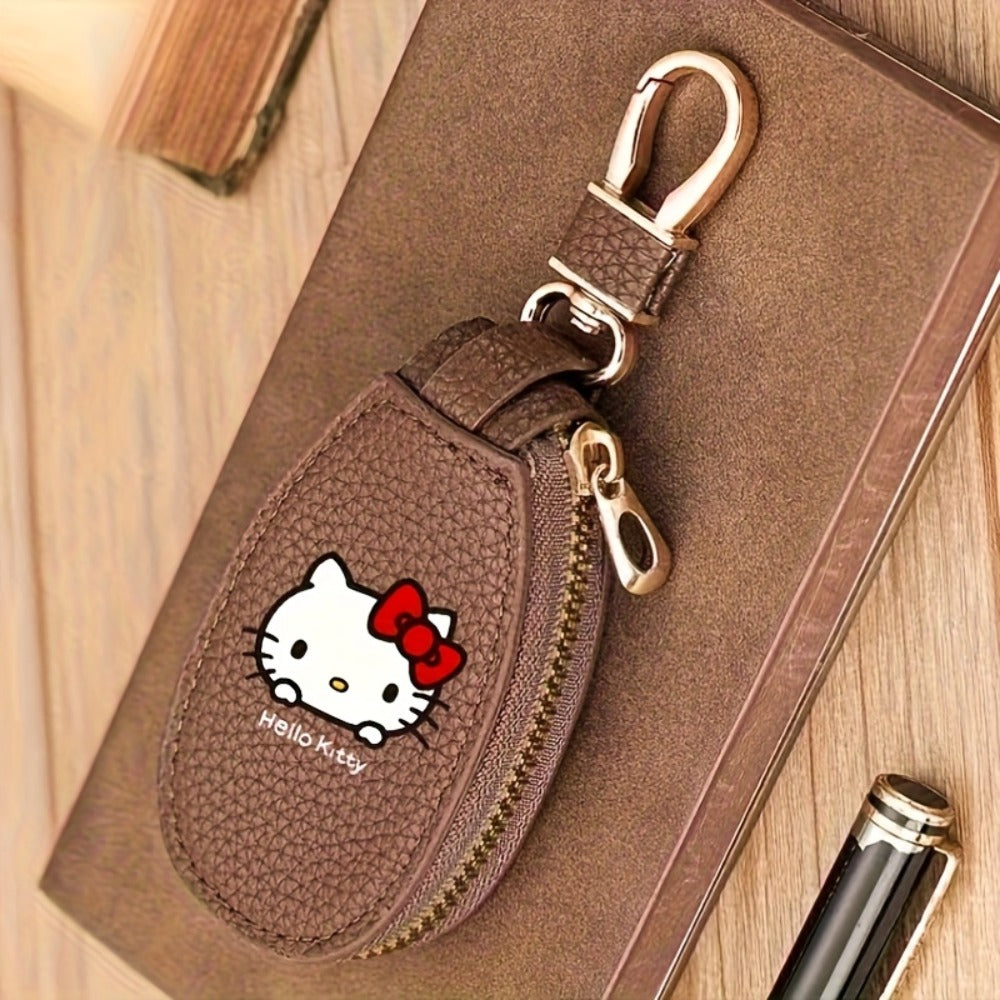 Hello Kitty Key Bag Car Key Organizer – Compact Keychain Pouch with Golden Zipper, Multi-Functional Key Storage Wallet, Cute Sanrio Accessories for Women, Black / Pink / Burgundy / Light Brown