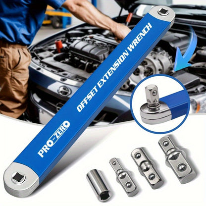 Two-in-One Offset Ratchet Wrench with Three Square-Head Adapters in Four Handle Color Options