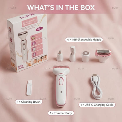 Electric Shaver 4-in-1 Women’s Grooming Kit with USB Charging for Face, Nose, Legs, Underarms and Bikini