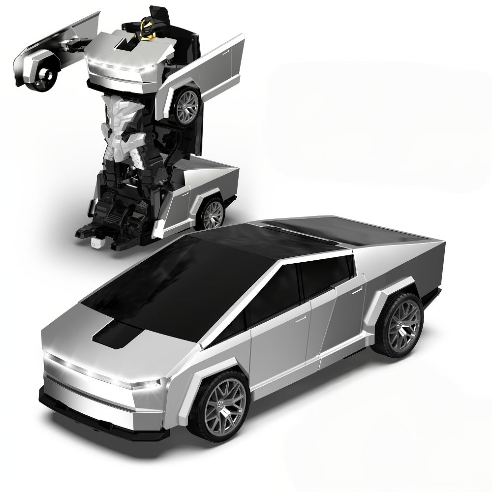 Remote Control Car, Spider-Man Pattern 1:18 Transforming Robot Vehicle with One-Button Change, LED Lights and Three Colors