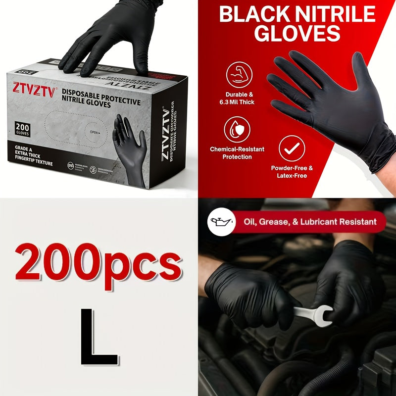 ZTVZTV Black Nitrile Disposable Gloves in 200-Piece Packs with Four Size Options from S to XL
