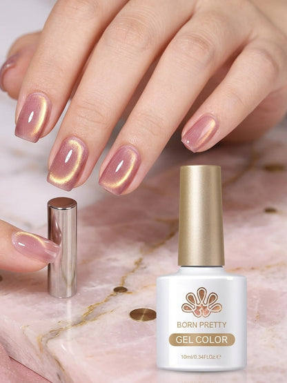 Gel Nail Polish – Cat Eye Magnetic Set BORN PRETTY Nude Golden Glitter 2 Colors Ultra Shine Semi-Permanent UV LED Soak Off Long Lasting…