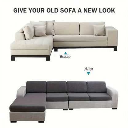 Sofa Cover Set, Six-Piece Leaf Jacquard Stretch Slipcover with Elastic-Band Edges in Eight Colors