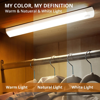 Motion Sensor Cabinet Light 3-Pack – 3-Color Temperature Dimmable Under Counter Closet Light, Wireless Magnetic USB Rechargeable for Kitchen, Wardrobe, Stairs, Hallway & Vanity (11cm / 20cm / 40cm)
