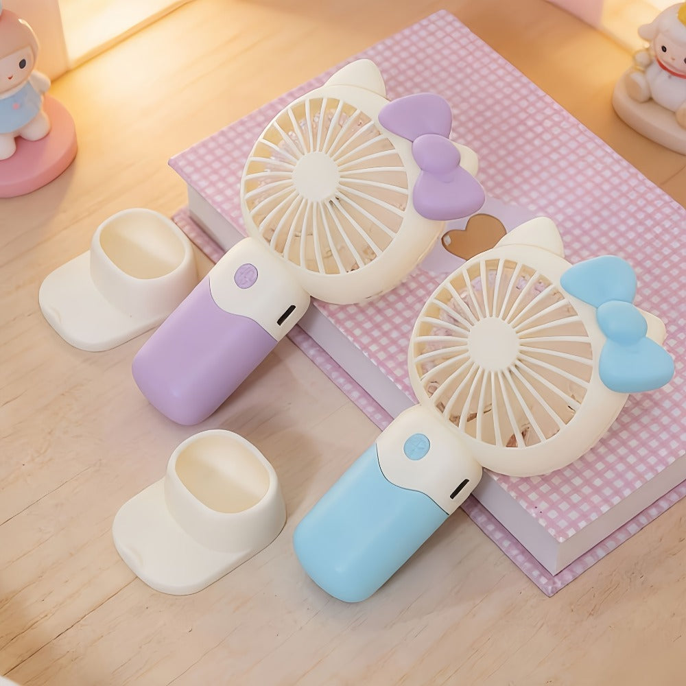Hello Kitty Graphic Handheld Fan with USB Charging, Detachable Desk Base and Three Color Options