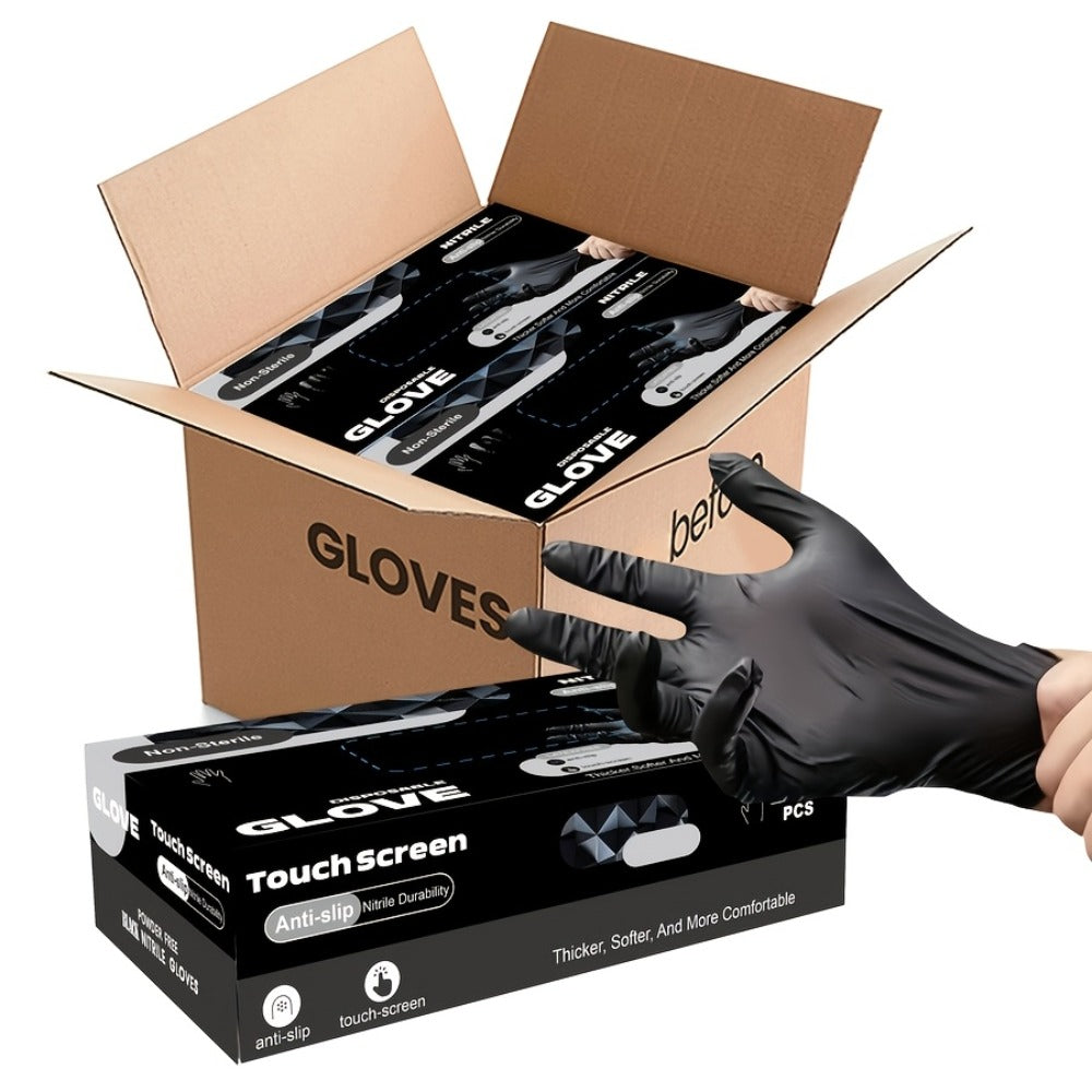 Black Nitrile Disposable Gloves in 51-Piece Size-Specific Packs with Powder-Free and Latex-Free Labels