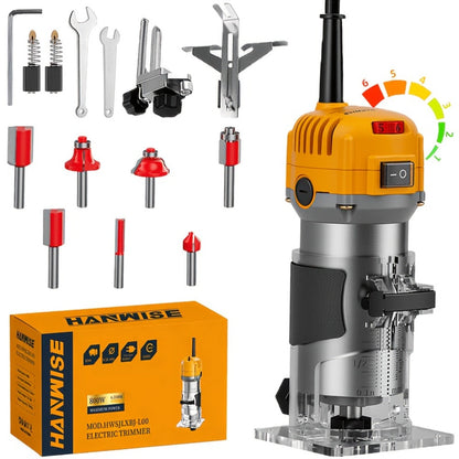Wood Router Edge Trimmer 800W 6.1Amp Compact Hand Router Tool 35000RPM with Variable Speed, 1/4" Collet, Router Bit Set for Woodworking Slotting Carving Edge Treatment DIY Projects