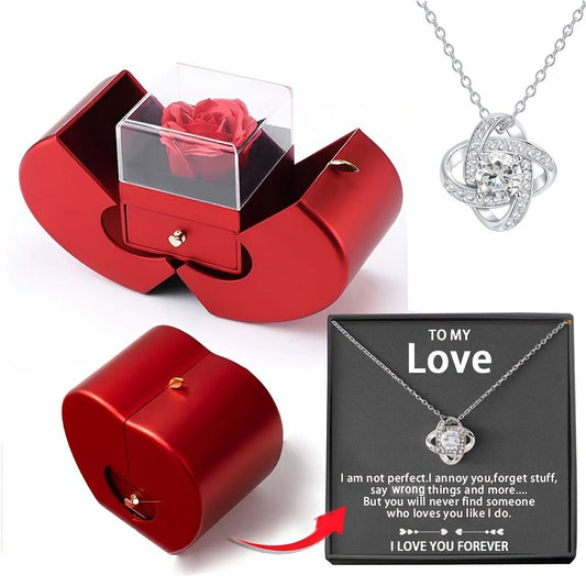 Preserved Real Rose Gift Box with I Love You in 100 Languages Necklace – Romantic Gifts for Girlfriend Wife Mom – Valentine's Day Birthday Mother's Day Christmas Gift Idea for Women