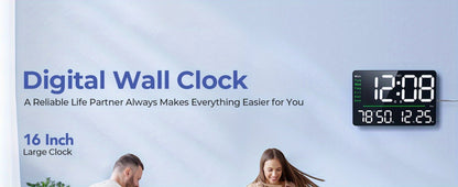 Digital Wall Clock 16 Inch LED with Remote Control – Large Display Shows Time, Date, Day of Week & Indoor Temperature, Modern Decor for Bedroom, Living Room, Office, Gym & Garage (White)