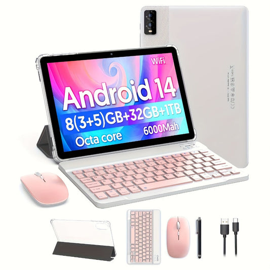 Android Tablet 10-Inch 2-in-1 with Android 14, 8GB Total RAM, 32GB Internal Storage and Keyboard Options