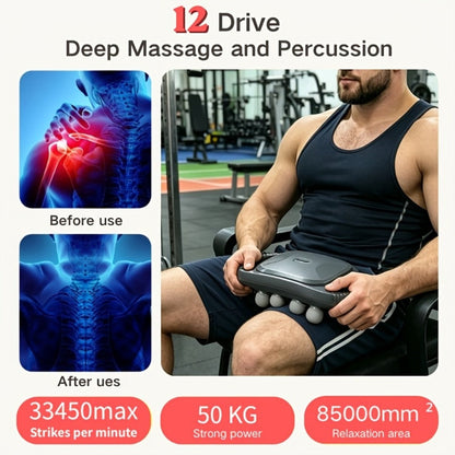 Massage Gun 12 Heads Deep Tissue Percussion Muscle Massager Set for Back Neck Shoulders Legs Foot Pain Relief Quiet Handheld Electric Body Massager