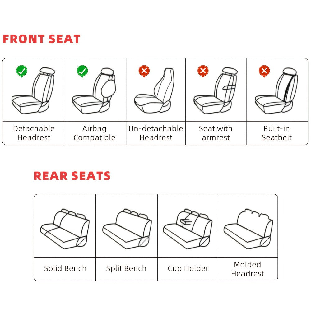 Waterproof Car Seat Covers Full Coverage PU Leather – Full Set for 2 or 5 Seats, Universal Fit Cars SUVs Trucks, Seat Protector Cushion, Black / Beige / Pink / Grey / Red