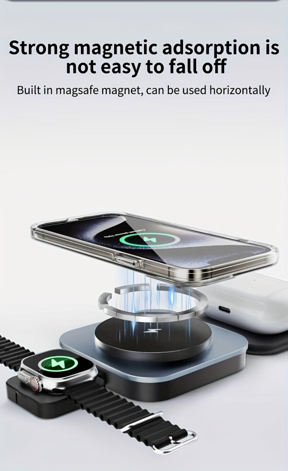 Wireless Charging Station, T11 Foldable 3-in-1 15W Travel Pad in Black for iPhone, Apple Watch and AirPods