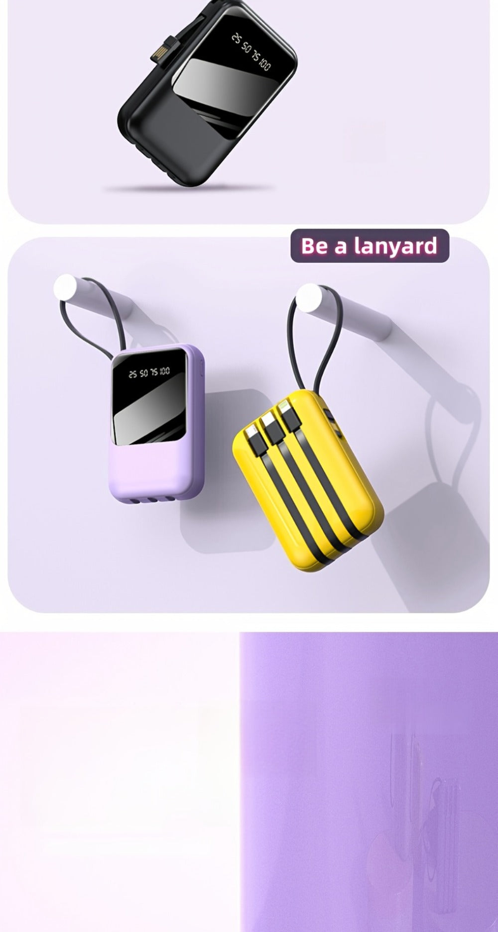 10000mAh Mini Power Bank 22.5W Super Fast Charging with 4 Built-In Cables – LED Display Cute Compact Portable Charger for iPhone Samsung Android Travel Outdoor Emergency Battery Pack