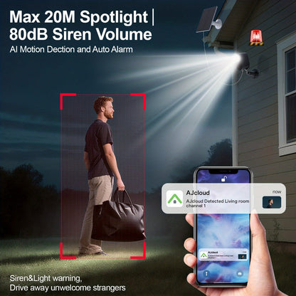 Security Camera 2K Solar Outdoor Model with Color Night Vision, Two-Way Audio, Human-Figure Alarm and Four Bundles