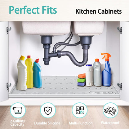 Under Sink Mat Waterproof Silicone 34" x 22" Undersink Drip Tray Liner for Kitchen Bathroom Cabinet, Holds 2 Gallons, Non-Toxic Durable Cabinet Protector with Raised Edges Four-Leaf Clover Pattern