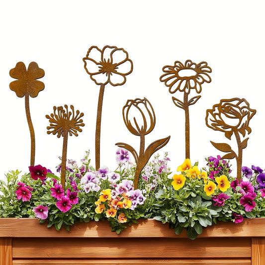 Garden Stakes Rusty Flat Metal | Rose Dandelion Patio Flower Pot