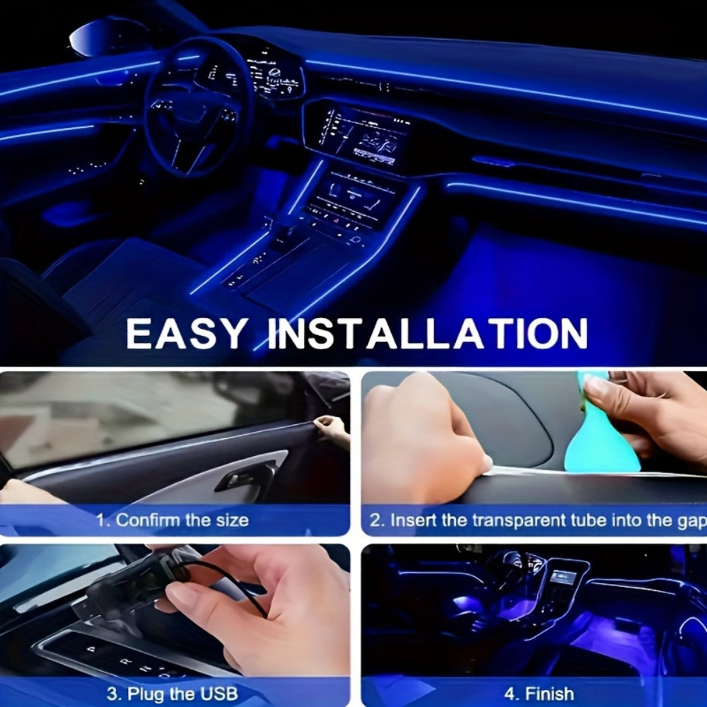 7-Color LED Car Interior Light Strip 118" Flexible USB 5V App Control Music Sync RGB Neon Ambient Lighting for Dashboard Center Console Decoration, Cars Trucks SUVs Tech Enthusiast Upgrade