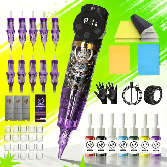 Tattoo Pen Machine Kit with Carry Case INKSOUL Wireless Rotary Pen 10 Needles Disposable Sealing Ink Cups Transfer Paper Complete Supplies for Beginners & Artists