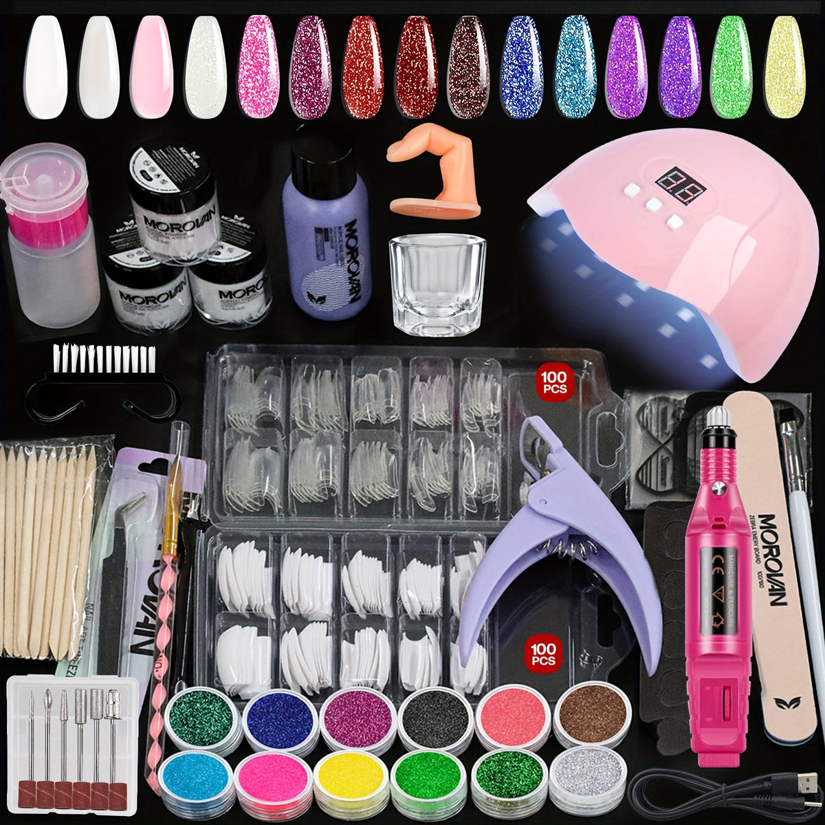Complete Acrylic Nail Kit with Drill & UV Light for Beginners – Full Starter Set Everything Included for Nail Extensions Sculpting Salon-Quality DIY Manicure