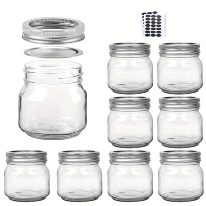 8 oz Glass Mason-Style Storage Jar Multipacks with 9, 18, 27 or 36 Jars and Four Lid Configurations