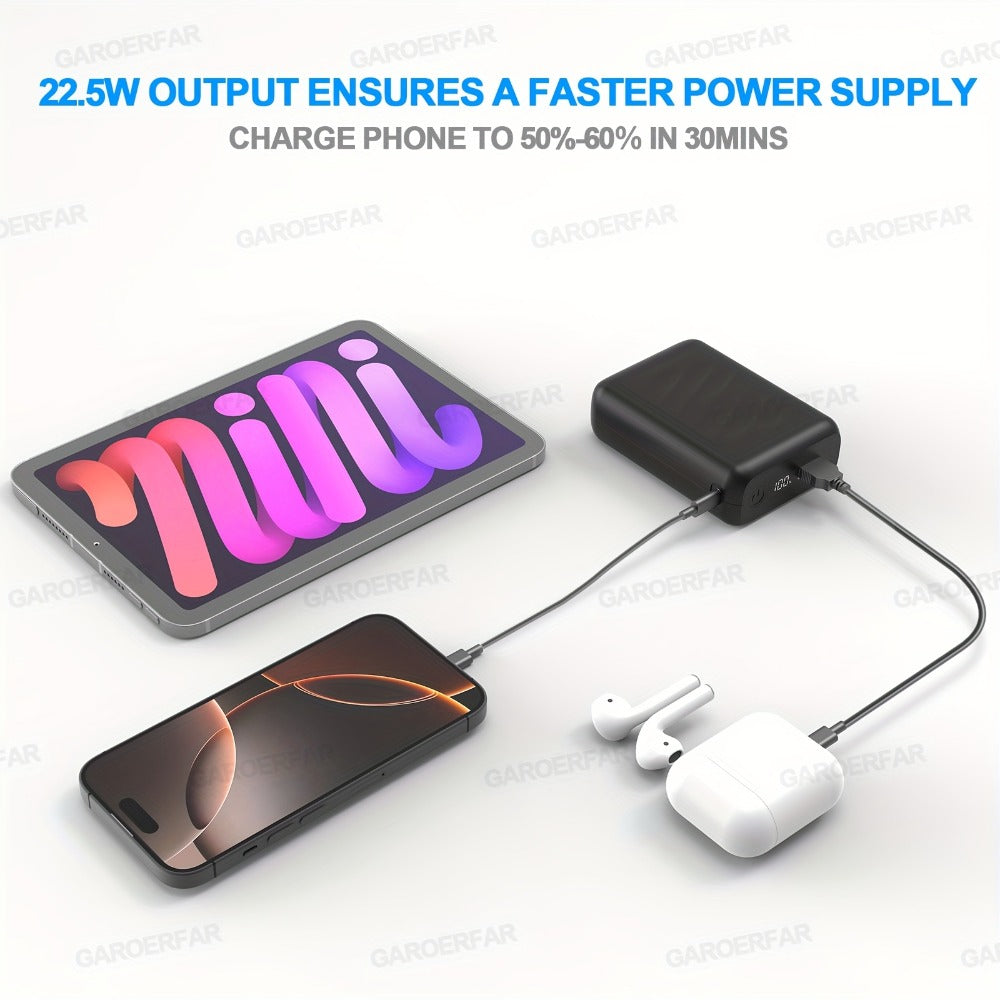 Power Bank 20000mAh Dual-Voltage 5V/7.4V with 22.5W, USB-A, USB-C, DC and LED Display for Heated Clothing